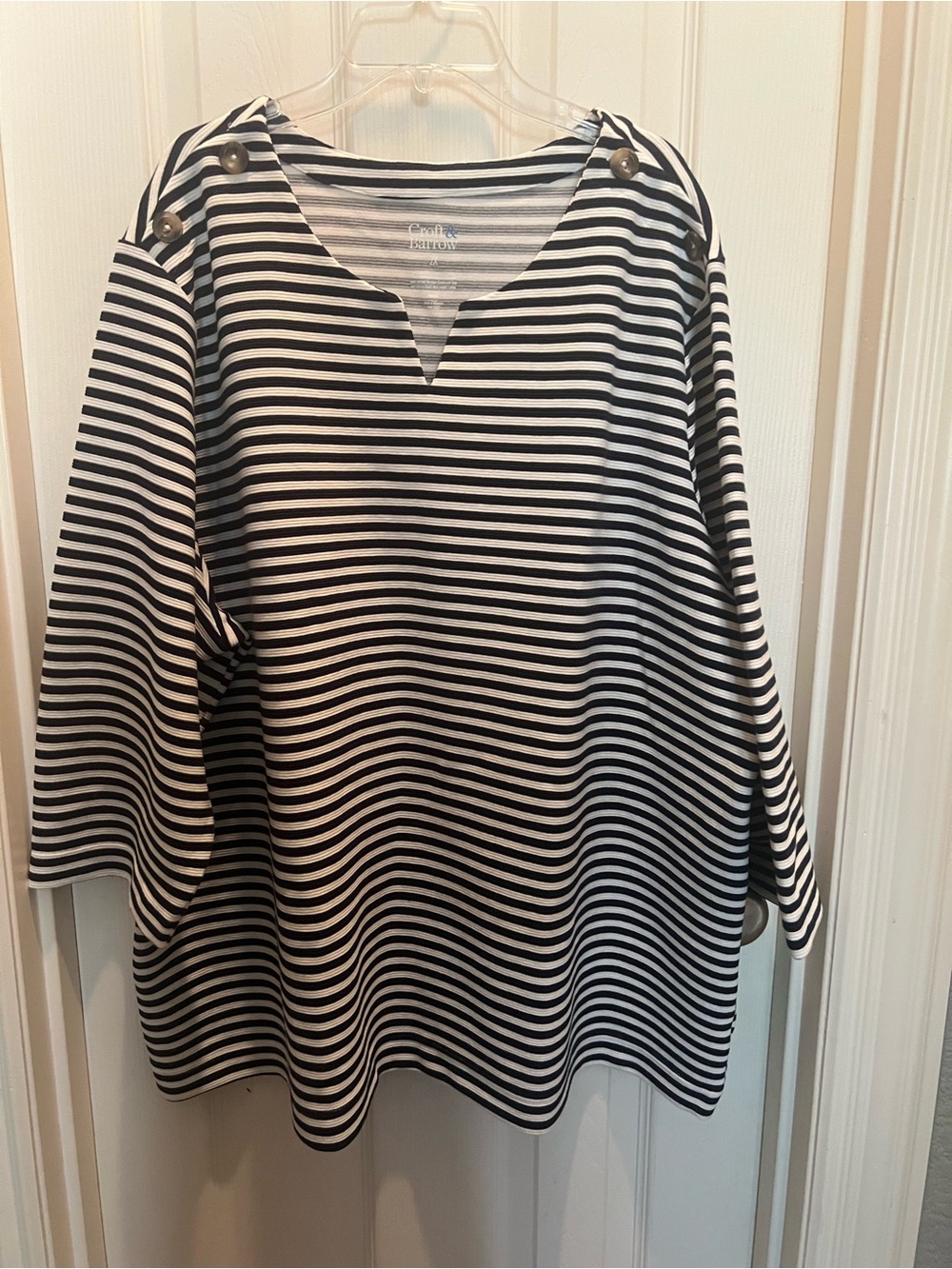 croft & barrow Black and White Striped 3/4 Sleeve Tee
